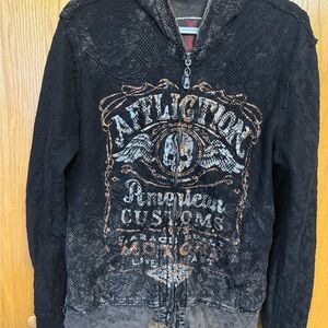Affliction Black and Gray Zip Up Sweater
